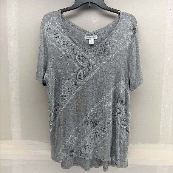Christopher Banks Grey Ameba Pattern Front V Neck Black Gray White Size L EUC - Picture 1 of 5